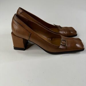 Blay Square‎ Toe Brown Leather Pumps Size 38